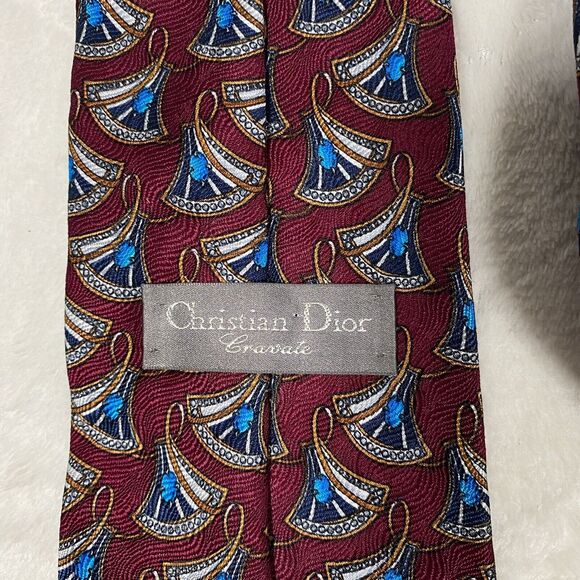 Christian Dior Cravates Men's Silk Neck Tie Red Blue Designer Classic Academia - Picture 3 of 5